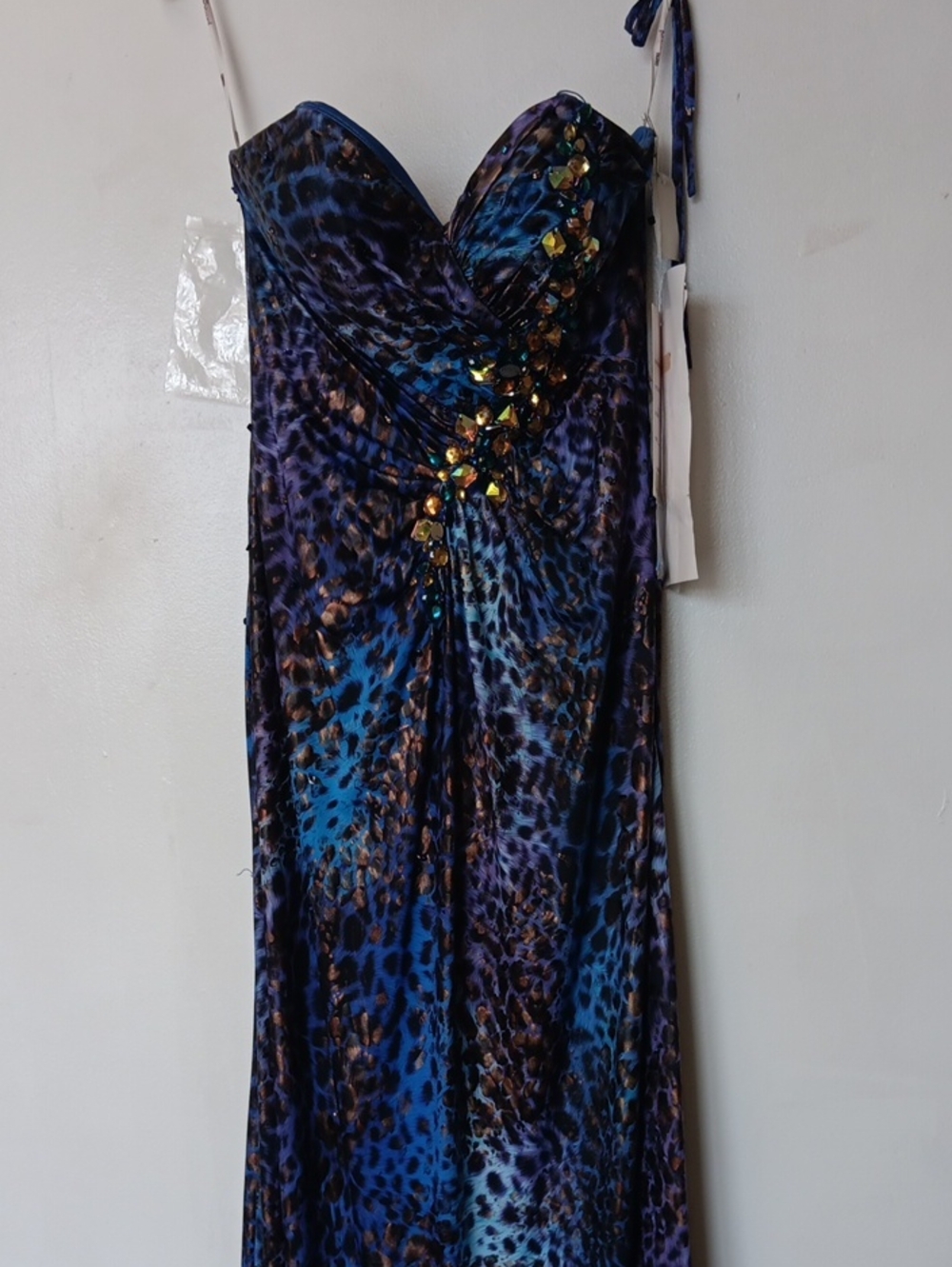 Tony Bowls Maxi Gown in Blue, Purple & Gold Accents